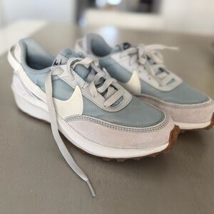 Nike Women's Waffle Debut Light Blue and White Sneakers